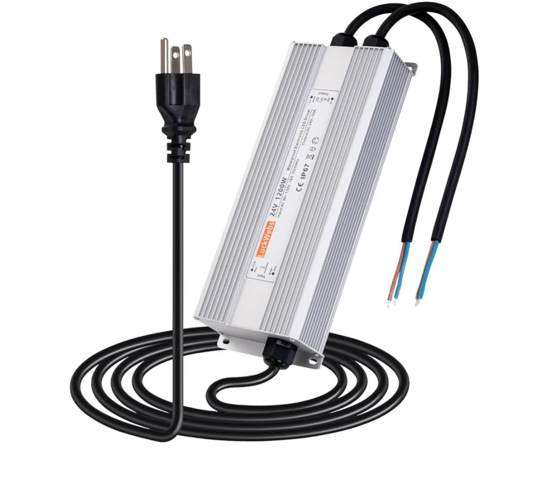LED Driver 24V 1200W Waterproof Power Supply AC 90-130V to DC 24V50A Low-Voltage Transformer IP67 Rated Converter Suitable for High-Power LED Lighting and Any 24V DC Equipment