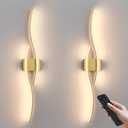 Battery Operated Wall Sconces Set of Two with Remote Control, Dimmable/3 Colors/Night-Light/Timer/Memory, Gold Modern Wireless LED Sconce for Living Room, Hallway, Bedroom, 39.3 Inch (2 Pack)