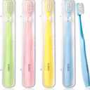 SUREE Extra Soft Toothbrush for Sensitive Teeth, Upgraded 10000 Ultra Soft Bristles for Adults & Elders, Manual Travel Toothbrush with Individual Portable Case (4 Pack)