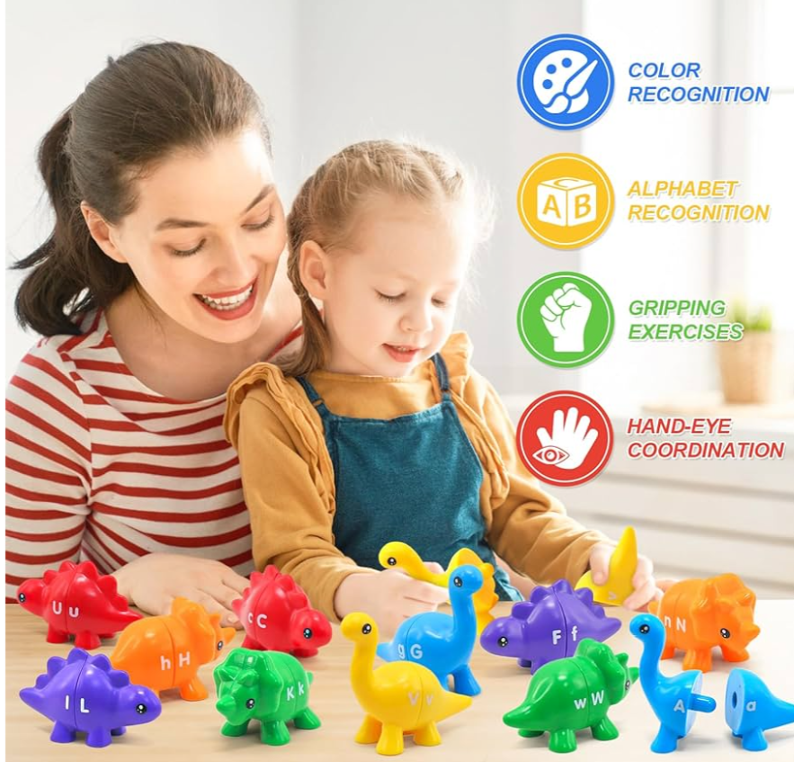 Matching Letters Fine Motor Toy, Alphabet Match Game Educational Toys for Toddlers 1-3 Dinosaur Alphabet Learning Toy for Toddler Age 1, 2, 3 Montessori Preschool Educational Toy（New Model）