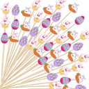 2 x 100 Pcs Easter Cocktail Picks, 4.7 Inch Rabbit Bunny Toothpicks for Appetizers, Natural Bamboo Cocktail Picks for Cake Dessert Food Fruit Easter Party Decoration