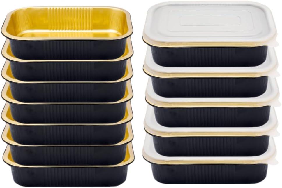 Heavy Duty Aluminum Pans with Lids Double Thick Black Gold Aluminum Foil Baking Pan Food Container for Heating Cooking Meal Prep Storage Freezer and Takeout,Party baking tray (A set of 20 pieces)