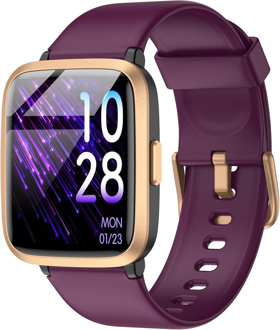 Stiive Fitness Tracker, Smart Watch for Men Women, Activity Fitness Watch with Heart Rate Monitor, Pedometer, Sleep Monitor, 50 Meters Waterproof Step Tracker Compatible with iOS & Android Phones (Purple Gold)