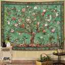 Faxdong Boho Tree of LIfe Tapestry, Vintage Flower Leaves Birds Plant Animal Pattern Tapestries, Retro Indian Bohemian Aesthetic Wall Hanging Green 4460 inch