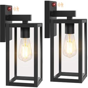 13" Upgraded Motion Sensor Outdoor Wall Lights, 2-Pack Dusk to Dawn Porch Lights Outdoor Wall Sconce Lanterns, 3 Lighting Modes Exterior Lighting Fixtures, Black Outside Lights for House Patio Garage