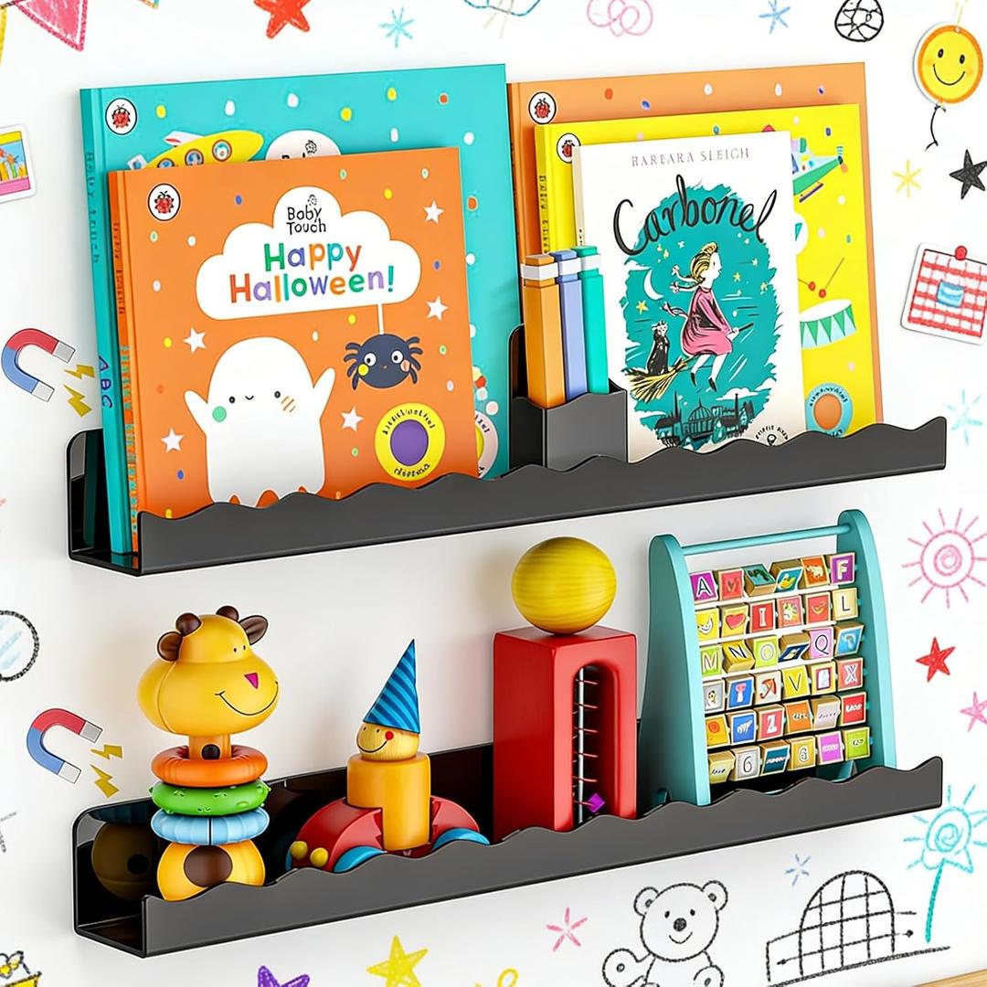 2 Pack Magnetic Shelf for Whiteboard, Magnetic Book Shelf for Kids Rooms, 17 Inch Reusable Acrylic Magnetic Shelves with Pen Holder, Floating Display Shelf for Classroom, Office, Kitchen, Kids Room