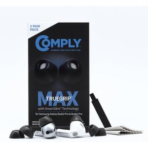 Comply TrueGrip MAX | Premium Memory Foam Replacement Earbud Tips for Samsung Galaxy Buds4 Pro & Buds3 Pro | Long-Lasting Comfort, Secure Fit, Noise Isolation | Black (Large) (3 Pairs)