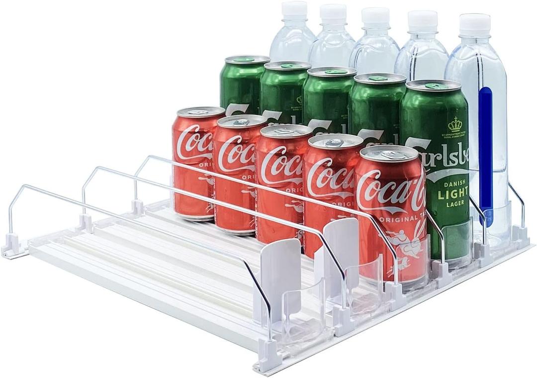 Drink Organizer for Fridge-White Automatic Pusher Glide,12oz 16oz 20oz-Soda Dispenser for Fridge-Holds up to 25 Cans (38CM)