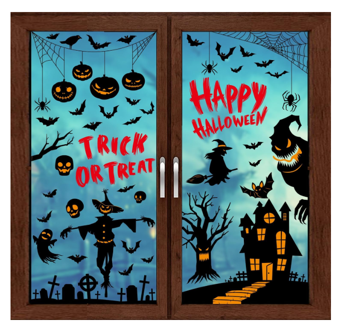 4 x JCFIRE 87Pcs Larger Halloween Window Clings Stickers for Glass, 9 Sheets Double Side Halloween Decorations Indoor Outdoor for Home Room School Office, Reusable Birthday Party Decor