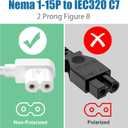AGVEE 10ft TV Power Cord, 90 Degree Angled L-Shaped UL Listed 2-Prong AC Power Cable IEC C7 C8 Compatible with Samsung LG Sony Insignia Apple TV LCD LED, Vizio Roku JBL Partybox, White