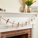 6.5FT Easter Decorations Bunny Carrot Garland - Handmade Felt Bunny Carrot Spring Garland Decoration for Mantle Fireplace Wall - Rustic Hanging Easter Banner for Inside Home Farmhouse Indoor Decor