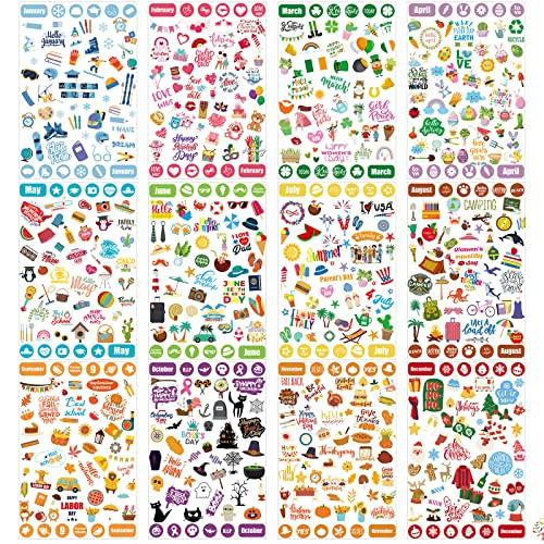 Chinco 24 Sheets Monthly Planner Stickers 1100+ Holiday Seasonal Calendar Stickers Journaling Gifts for Adult Women Christmas Birthday Daily Planning Scrapbooking Monthly Organizing & Celebrations