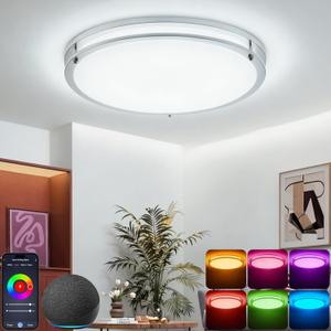 CINOTON 16 inch Smart Ceiling Light RGBCW, 40W LED Ceiling Light Fixture, 16 Million RGB & 2700K-6500K Adjustable for Bedroom Dining & Living Room Kitchen, Compatible with Alexa & Google Assistant