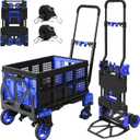 2 in 1 Folding Hand Truck with Folding Basket,Heavy Duty Hand Truck Dolly 330lbs Capacity with Telescoping Handle and Rubber Wheels,Portable Dolly Cart with Bungee Cords for Moving