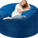 Homguava 5FT Bean Bag Chair Giant BeanBag with Memory Foam Filled, Comfy Bean Bag Chairs for Adults, Adult Bean Bag Chair with Dutch Velvet Cover for Living Room Bedroom-Blue, 5FT-50"x50"x24"