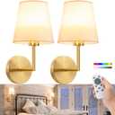 VOLISUN Battery Operated Wall Sconce Set of Two,Gold Wireless Sconces with Romote and Rechargeable Bulbs,9 Colors Indoor Wireless Wall Lights for Bedroom Living Room Hallway (14 inch)