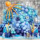 202 PCS Under the Sea Party Decorations Balloons Arch, Teal Blue Balloon Arch Garland Kit, DIY Octopus Clear Balloons Ocean Birthday Party Themed Decoration for Marine Shark Baby Shower Decor