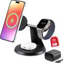 3 in 1 Wireless Charging Station for Apple Device: Fast Charging Station for iPhone and Watch with MagSafe, Stable Charger Stand for iPhone 12-16 & iWatch & AirPods (Black)