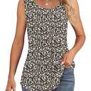 Ficerd Women's Tank Tops Sleeveless Tunic Pleated Crew Neck Blouses Summer Dressy Casual Loose Spring T Shirts(XX-Large,Floral Black)