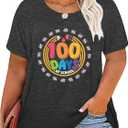 100 Days of School Shirt : Women 100th Day of School Shirt Plus Size Teacher Shirts School Celebration Gifts Pullover Tops (4X-Large, Grey 2)