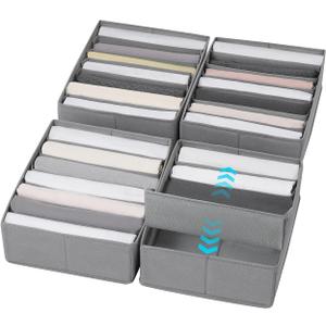 4 Packs Adjustable T-shirt Drawer Organizers for Clothing with 6 Adjustable Dividers, 7 Grids Wardrobe Storage Box, DIY Clothes Organizer for Folded Clothes, T-shirt, Legging