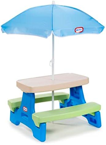 Little Tikes Easy Store Picnic Table with Umbrella, Multi Color, 42.00''L x 38.00''W x 19.75''H