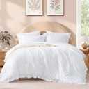 Andency Blue Floral Ruffle Comforter Full, Flower Printed Bedding Set