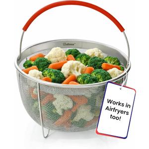 Original Salbree Steamer Basket for 8 qt quart Instant Pot Accessories, Stainless Steel Strainer and Insert fits IP Insta Pots, Instapot, Other Pressure Cookers, with Silicone Handle [3qt 6qt avail]