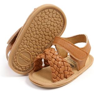 SOFMUO Baby Girls Boys Sparkly Bowknot Sandals Premium Soft Anti-Slip Rubber Sole Infant Summer Outdoor Shoes Toddler First Walkers (6-12 Months Infant, A04/Brown)