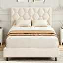 Garvee Twin XL Size Bed Frame, Platform Bed Frame with Upholstered Adjustable Headboard, Mattress Foundation with Strong Wooden Slats Support, No Box Spring Needed, Noise Free, Easy Assembly, Beige