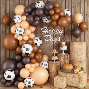 128 Pcs Cow Print Balloon Arch Kit, Brown Nude Tan Apricot Cow Balloon Arch Garland Kit Different Sizes, Latex Balloons Garland Kit for Farm Party Cowboy Party Dcorations Baby Shower Birthday Party
