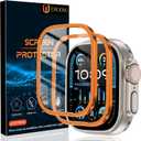 EWUONU [2 Pack Tempered Glass Screen Protector for Apple Watch 44mm SE 3/SE 2/ Series 6//5/4, 3D Full Coverage [Easy Installation Frame] Waterproof Bubble-Free HD Clear Film for iWatch 44mm