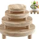 Wood Plant Stand Indoor Outdoor, 12/10/8/6" Round Wood Riser for Decor, Wooden Stool Display Stand Flower Pot Holder Small Planter Tray Modern Potter Decorative for Desktop Counter Room (Natural-4pcs)
