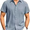 Alimens & Gentle Mens Linen Shirts Short Sleeve Button Down Shirts Wrinkle Free Casual Vacation Beach Summer Tops (3X-Large, Peacock Blue)