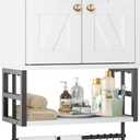 Farmhouse Medicine Cabinet - 3-Tier Wall Mounted Storage Organizer with Adjustable Shelves, Towel Bar, 5 Hooksfor Small Bathroom, Laundry Room, Over Toilet, Living Room, Bedroom (White) (15.79 inches x 7.87 inches x 24.4 inches)