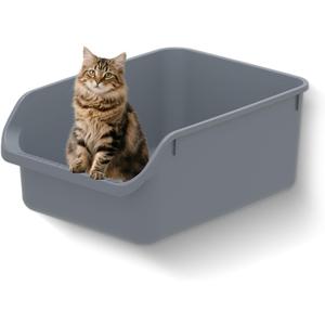 Large Cat Litter Box with High Sides,Durable Open Top Cat Litter Pan for Kitty,Plastic Indoor Big Cat Box with High Wall,Senior Cat Toilet with Low Entry,Easy to Clean,Anti-Splashing(Grey)