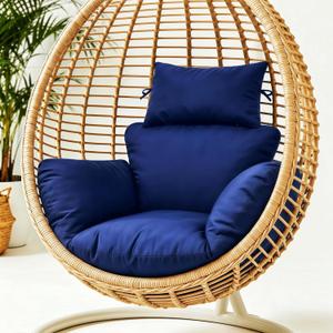 boyspringg Thick Egg Chair Cushion Replacement, 47x31.5x4.7 Inch Soft Hanging Swing Chair Cushion with Headrest Pillow, Waterproof Indoor Outdoor Patio Replacement Cushion, Blue (Cushion ONLY)B0GZM4PB2M