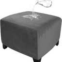 Strech Square Ottoman Cover Waterproof Ottoman Slipcover Folding Storage Stool Furniture Protrctor Soft Footrst Stool Cover with Elastic Brand for Pets, Kids (Dark Gray, Squre:Small)