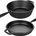 VORRINGARD Pre-seasoned Cast Iron Double Dutch Oven Pot with Skillet Lid, for Bread Baking, Outdoor, Campfire Cooking, 3 Quart