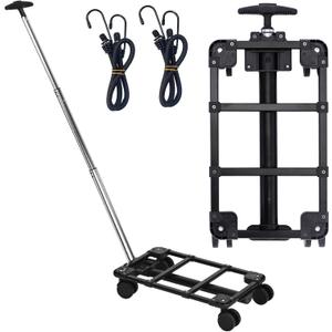 yookee home Small Hand Truck with 2 Ropes Folding Hand Truck Dolly Cart Collapsible Cart Heavy Duty Moving Dolly Portable Trolley for Luggage, Travel, Moving, Shopping, Office Use, Black