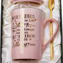 Best Friend Birthday Gifts for Women, Friendship Gifts for Women, Unique Birthday Valentine's Day Gift Ideas for Her, Friends Female, Besties, BFF Ceramic Marble Coffee Mug Gift Box Printed Gold 14 oz (Pink)