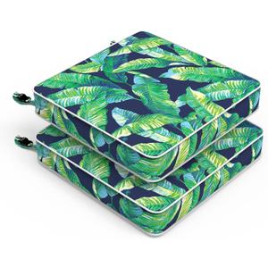 LVTXIII Patio Chair Cushions 22"x22"x3", Water-Repellent Outdoor Seat Cushions for Patio Furniture, Square Chair Pads with Ties for Home Garden Decoration, Set of 2, Hanalei Lagoon