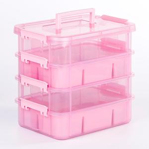 Art Supply Storage Organizer with 2 Removable Trays, 4-Layer 11QT Durable Craft Organizers and Storage for Sewing, Tool, Office Supplies, Art, Craft Supplies(Pink)