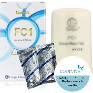 Water Filter Replacement Kit by COOLVIVA. FC1 Replaces Enagic Leveluk F8 and HG-N Filters on K8, SD501, JRIV Machine. Features One FC1 Water Filter, Two Cleaning Powders, and a Reminder