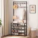 HOOBRO Hall Tree, Coat Rack with Shoe Rack, Hall Tree with Bench, 5 Tier Shoe Storage Organizer with 9 Hooks for Entryway, Closet, Sturdy, Industrial, Greige and Black BG80MT01G2, 31.5"L x 12.6"W x 74.8"H