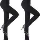 YAGAXI Fleece Lined Opaque Tights for Women - 2 Pairs 100D Warm Winter Pantyhose with Control Top (Black, L)