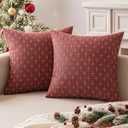 MIULEE Pack of 2 Christmas Decorative Burlap Linen Throw Pillow Covers Modern Farmhouse Pillowcase Rustic Woven Textured Cushion Cover for Sofa Couch Bed 20x20 Inch Red