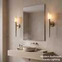 Alabaster Wall Sconces Set of Two, 22in Modern Spanish Natural Marble Bathroom Vanity Sconces, Brass Alabaster Sconce Wall Lighting, Gold Wall Light Fixtures Decor for Bedroom Living Room Staircases