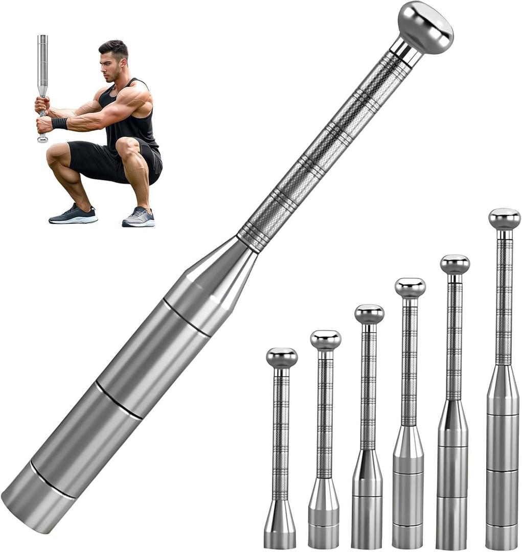 Adjustable Macebell Clubbell for Strength Training, 6/8-in-1 Premium Steel Indian Club for Full Body, Muscles, Shoulder, Grips & Forearms Workouts to Stretching (Silver-17.5lbs)