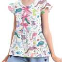 5-6 Years Cute Summer Tops Ruffle Sleeve Flowy Babydoll Blouse Button up Shirt Stripe Checkered Butterfly Tie Shirts, M